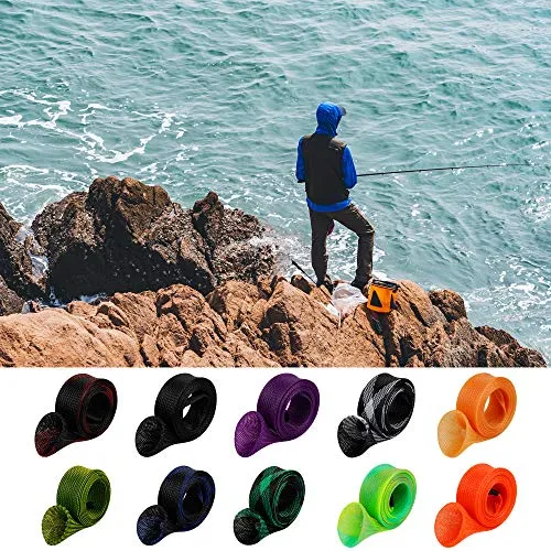 10Pcs/ Rod Sock Fishing Rod Sleeve Rod Cover Braided Mesh Rod Protector Pole Gloves Fishing Tools. Flat or Pointed End/Spinning or Casting Rods. for Casting Sea Fishing Rod/Spinning Fishing Rod