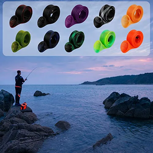 10Pcs/ Rod Sock Fishing Rod Sleeve Rod Cover Braided Mesh Rod Protector Pole Gloves Fishing Tools. Flat or Pointed End/Spinning or Casting Rods. for Casting Sea Fishing Rod/Spinning Fishing Rod