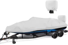 1200D Waterproof Boat Cover - Fits 16' to 18.5' ft Bass, V-Hull, Tri-Hull, Fish & Ski, Runabout Bowrider Boats - Heavy Duty Canvas Gray