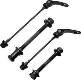 1Pair Quick Release Bicycle Hubs and Steel Axles, Black Quick Release Bike Axle Hollow Hub Shaft Front and Rear Axle Kit for Mountain Bike (4Pcs)