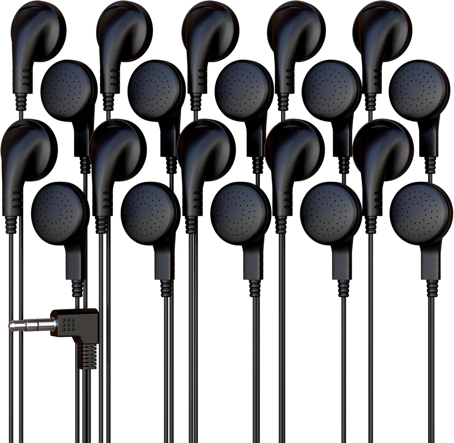 20 Pack Bulk Wired Earphones, In Ear Earbud Headphones with 3.5mm Jack, 4ft Tangle Free Cable, Comfortable Fit, Affordable and Cost Effective, Ideal for School Classroom Testing Students, Black