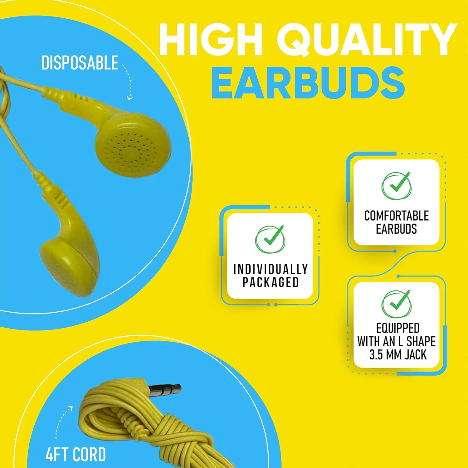 20 Pack Bulk Wired Earphones, In Ear Earbud Headphones with 3.5mm Jack, 4ft Tangle Free Cable, Comfortable Fit, Affordable and Cost Effective, Ideal for School Classroom Testing Students, Black