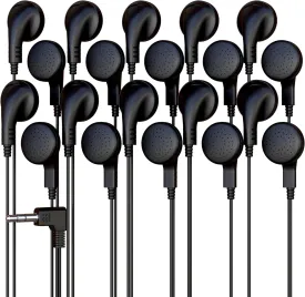 20 Pack Bulk Wired Earphones, In Ear Earbud Headphones with 3.5mm Jack, 4ft Tangle Free Cable, Comfortable Fit, Affordable and Cost Effective, Ideal for School Classroom Testing Students, Black