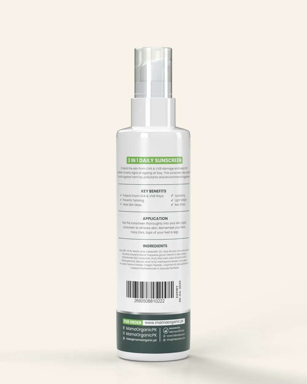 3 in 1 Daily Sunscreen - 80ml SPF 50 PA    For Sun Protection & Skin Brightening