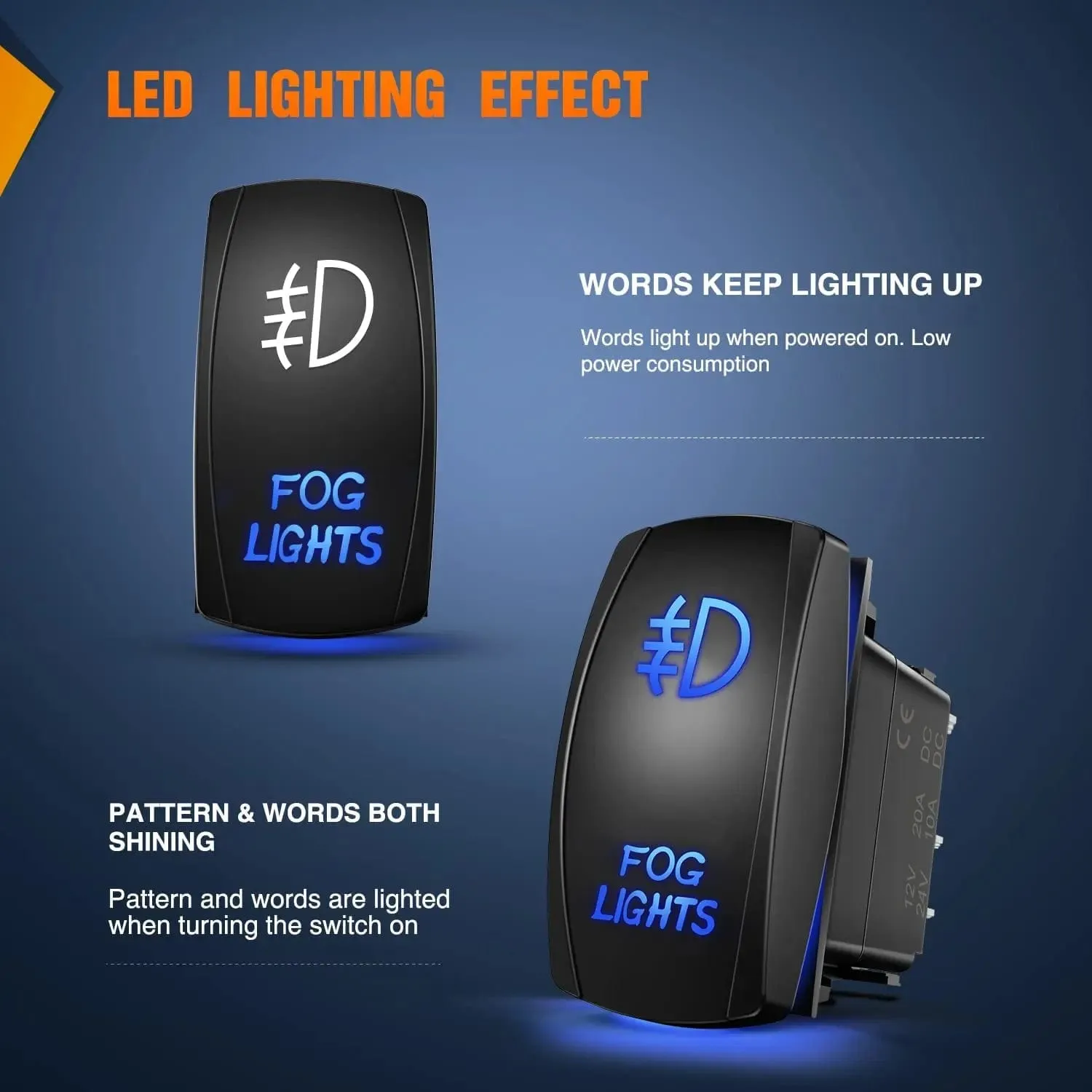 5Pin Laser On/Off Fog Lights Rocker Switch Blue