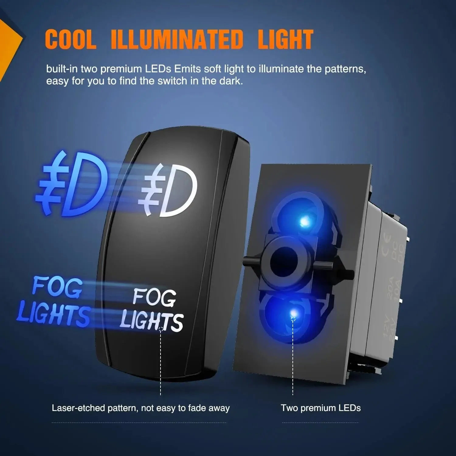 5Pin Laser On/Off Fog Lights Rocker Switch Blue