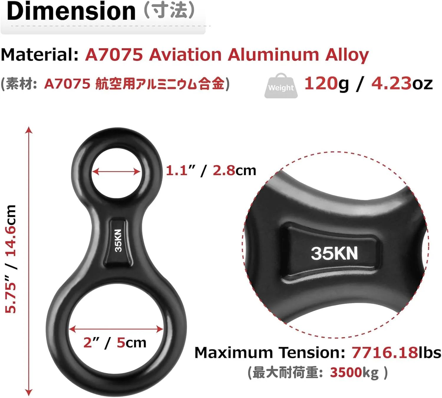 Azarxis 35 kN 50 kN Climbing Rescue Figure 8 Descender Large Bent-Ear Rigging Plate Heavy Duty & High Strength Rappel Device Equipment for Rappelling Belaying Tree Climbing Aerial Silks Rigging