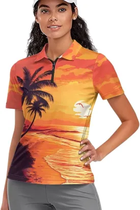 Biyejit Women's Golf Shirts Short Sleeve Quarter Zip Workout Tops for Women Moisture Wicking Dry Fit Polo Shirts