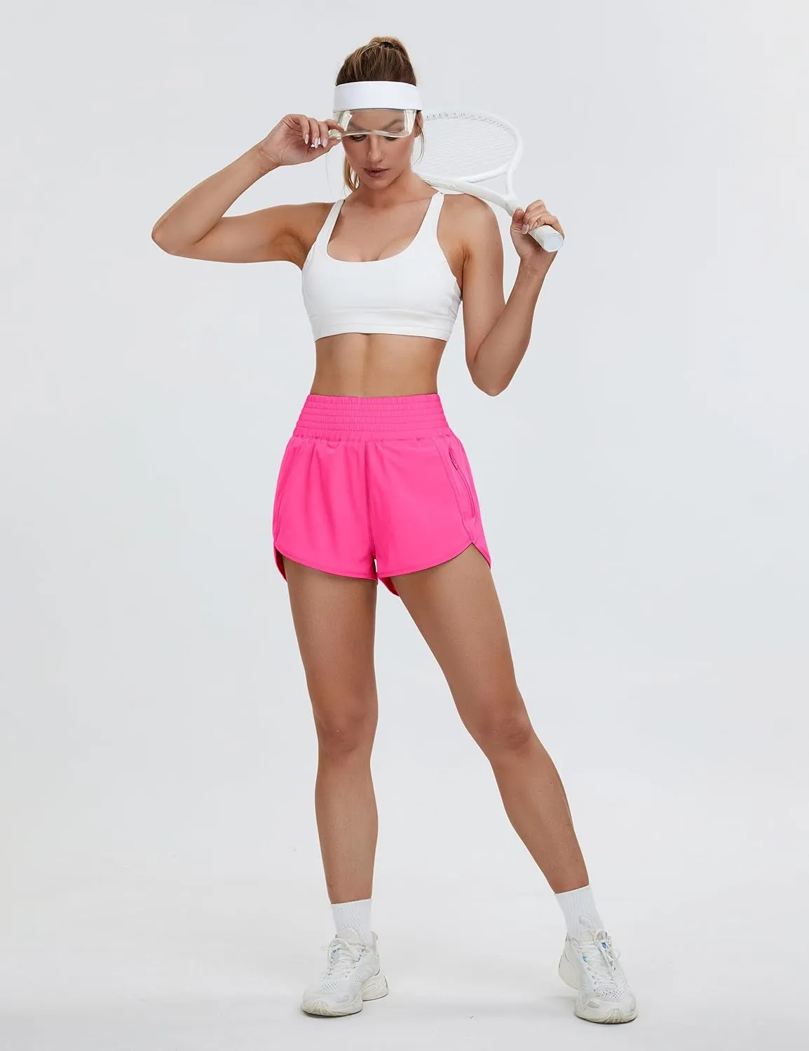 BMJL Women's High Waisted Athletic Shorts Pocket Workout Shorts Gym Sporty Running Shorts