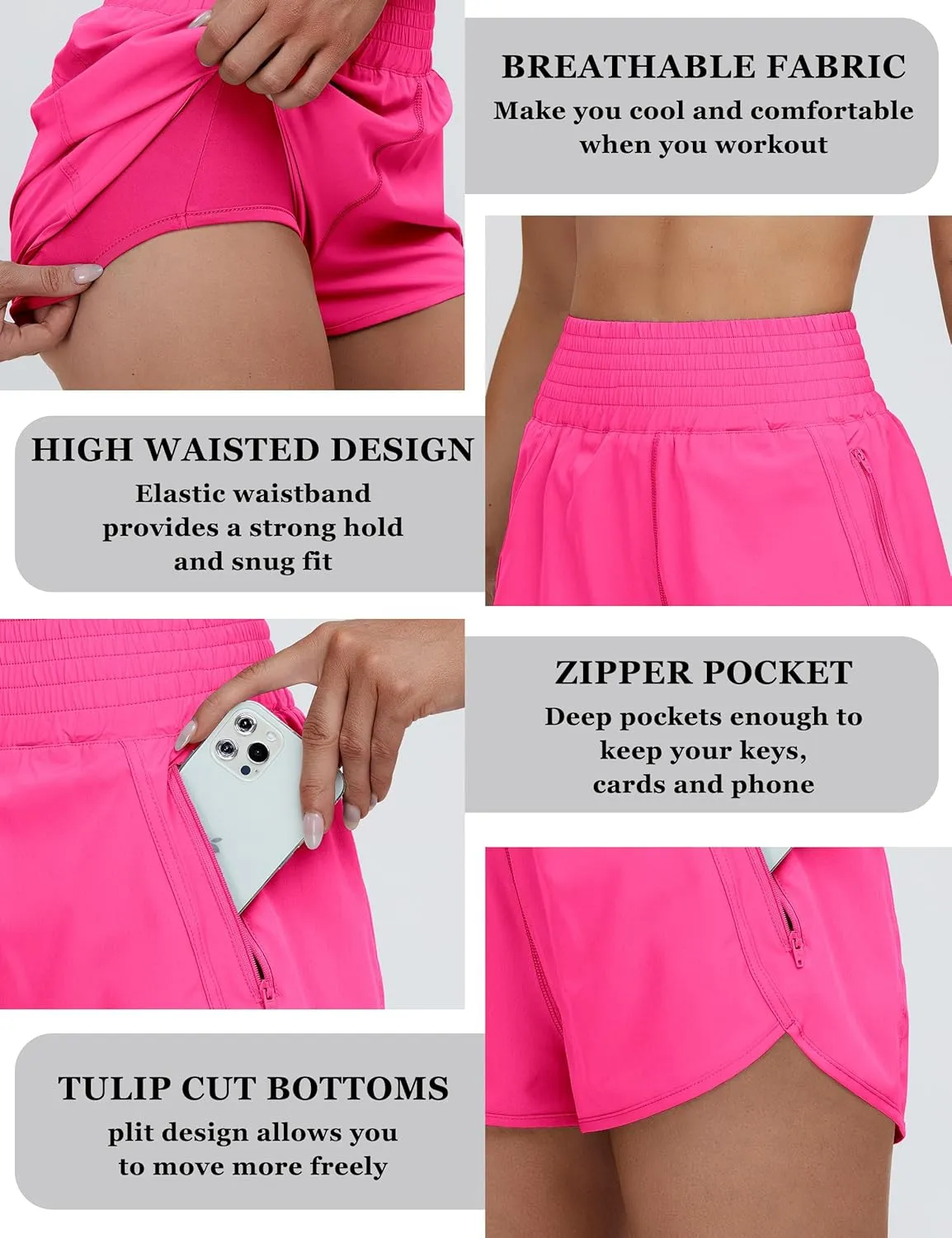 BMJL Women's High Waisted Athletic Shorts Pocket Workout Shorts Gym Sporty Running Shorts