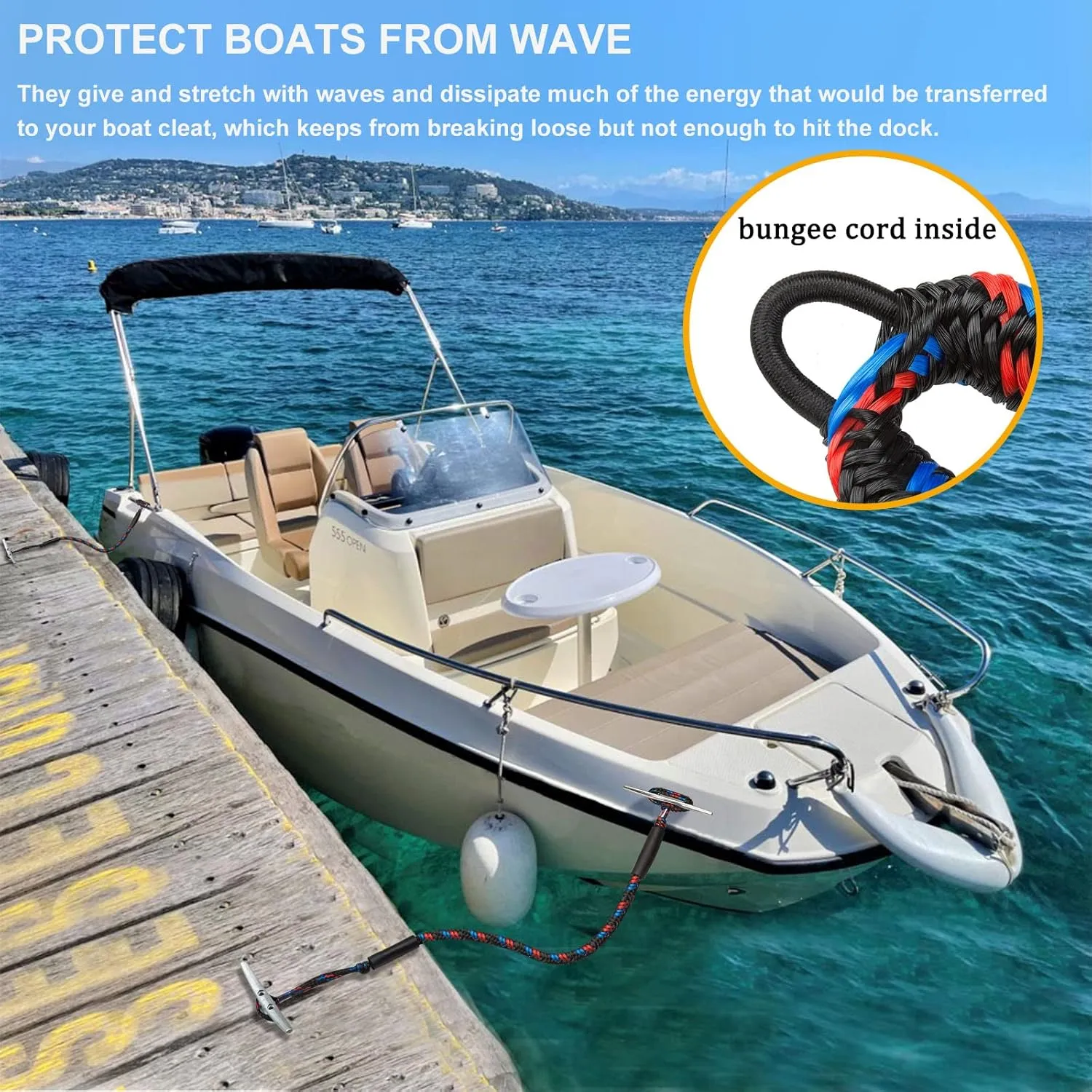 Botepon Boat Bungee Dock Lines, Boating Gifts for Men, Boat Accessories, Pontoon Accessories, Mooring Lines for Bass Boat, 5 Feet, Pack of 1