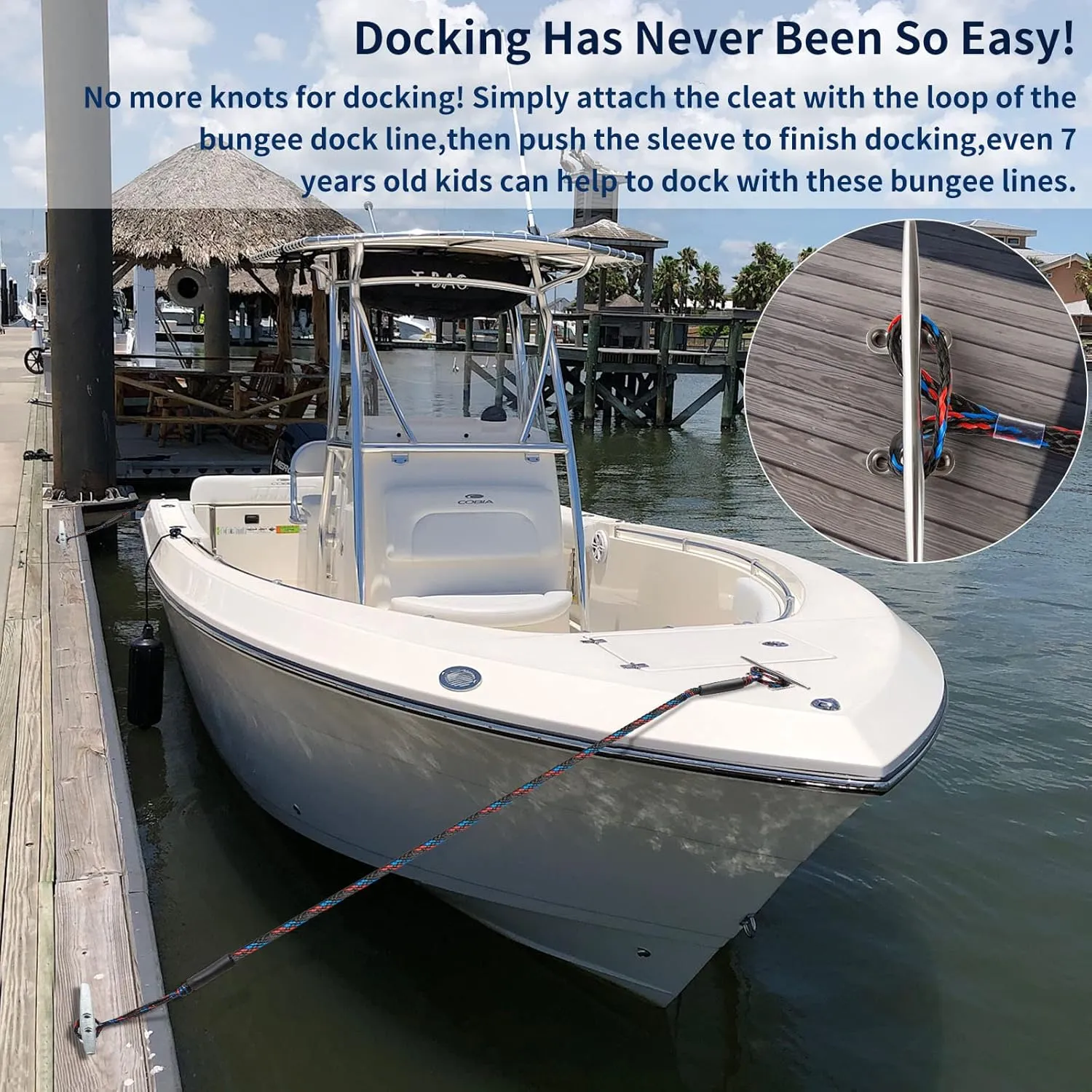 Botepon Boat Bungee Dock Lines, Boating Gifts for Men, Boat Accessories, Pontoon Accessories, Mooring Lines for Bass Boat, 5 Feet, Pack of 1