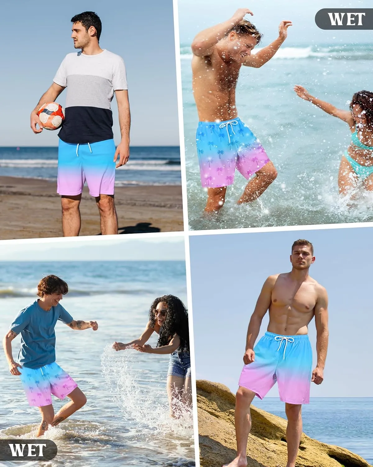 Color Changing Swim Shorts Mens Swim Trunks with Compression Liner 7 Inch Inseam Quick Dry Bathing Suits