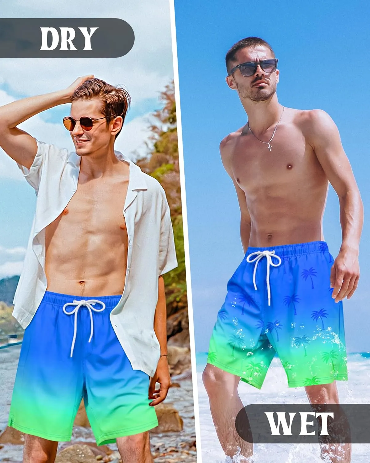 Color Changing Swim Shorts Mens Swim Trunks with Compression Liner 7 Inch Inseam Quick Dry Bathing Suits