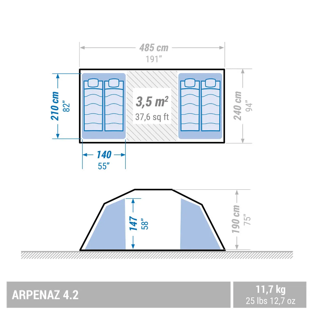 Family Camping Tent 4 Person - Arpenaz 4.2