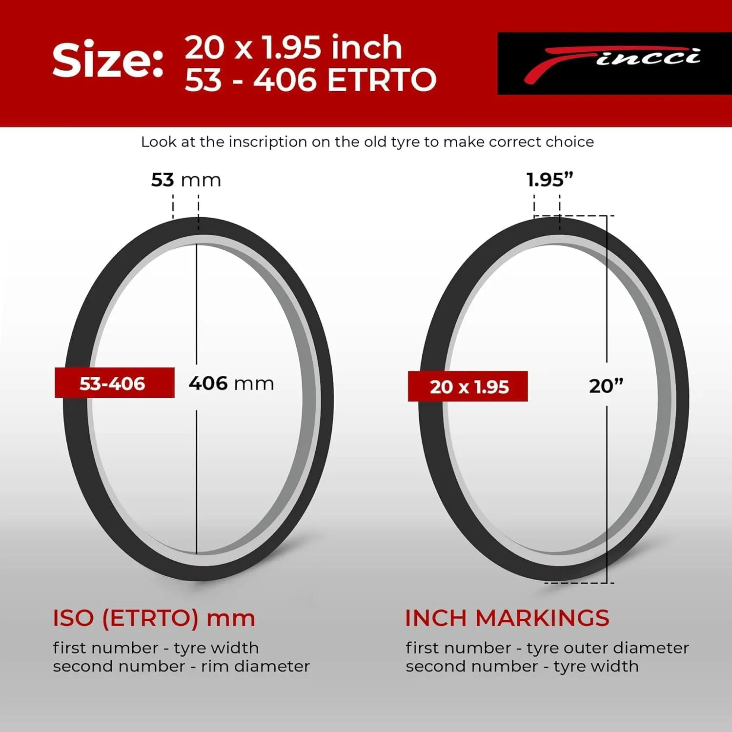 Fincci 20x1.95 Tyre ETRTO 53-406 for BMX MTB Mountain Bicycle or Kids Childs Bike Cycle with 20 x 1.95 inch Tyres Visit The Fincci Store  Pack of 2 or with Schrader Inner Tube