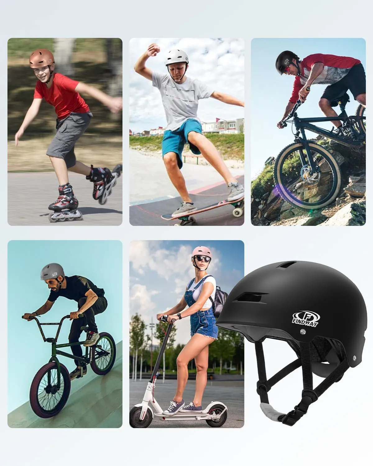 Findway Pro Skateboard Helmet [Safety Certified] Two Removable Liners Bike Helmet for Kids Youth & Adults for Skate, Scooter, Commuter, Longboard & Incline Skating Rollerblading with Adjustable Dial