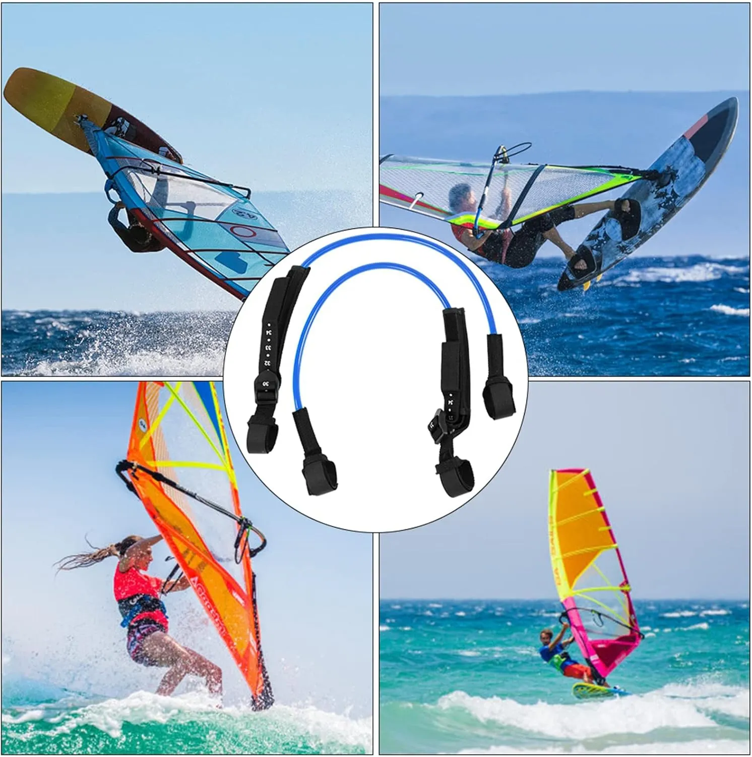 flexman 2Pcs Surfing Leash String, Adjustable TPU Secure Windsurfing Harness Lines, Windsurfing Equipment Leash Surfboard Surfing Accessory
