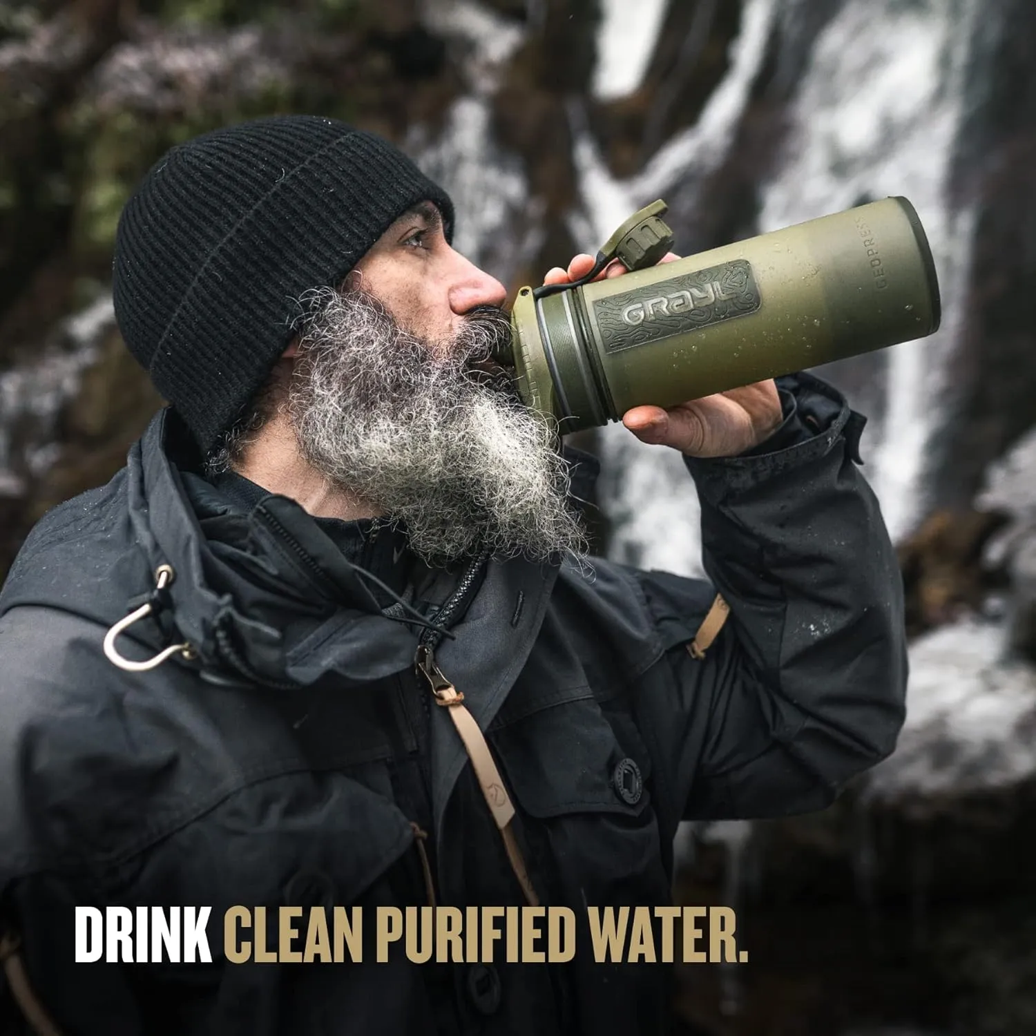 GRAYL GeoPress 24 oz Water Purifier Bottle - Filter for Hiking, Camping, Survival, Travel (Olive Drab)
