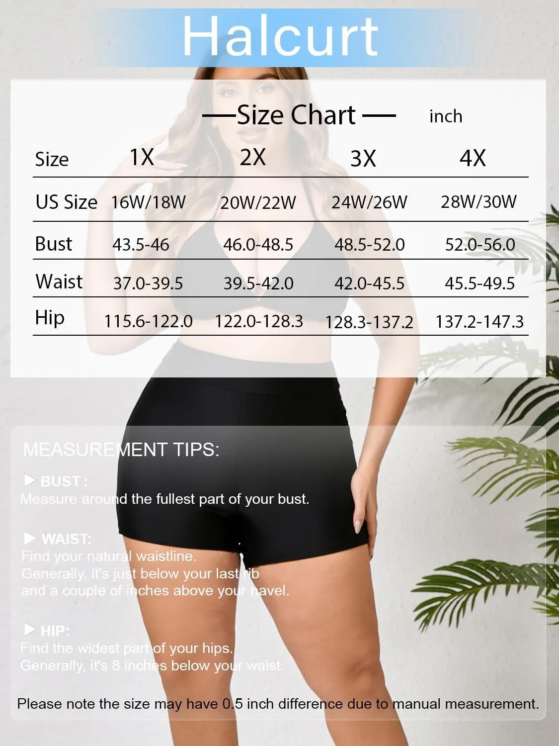 Halcurt Women's Plus Size High Waisted Board Shorts Tankini Swim Bottoms Modest Beach Swimsuit Boy Shorts