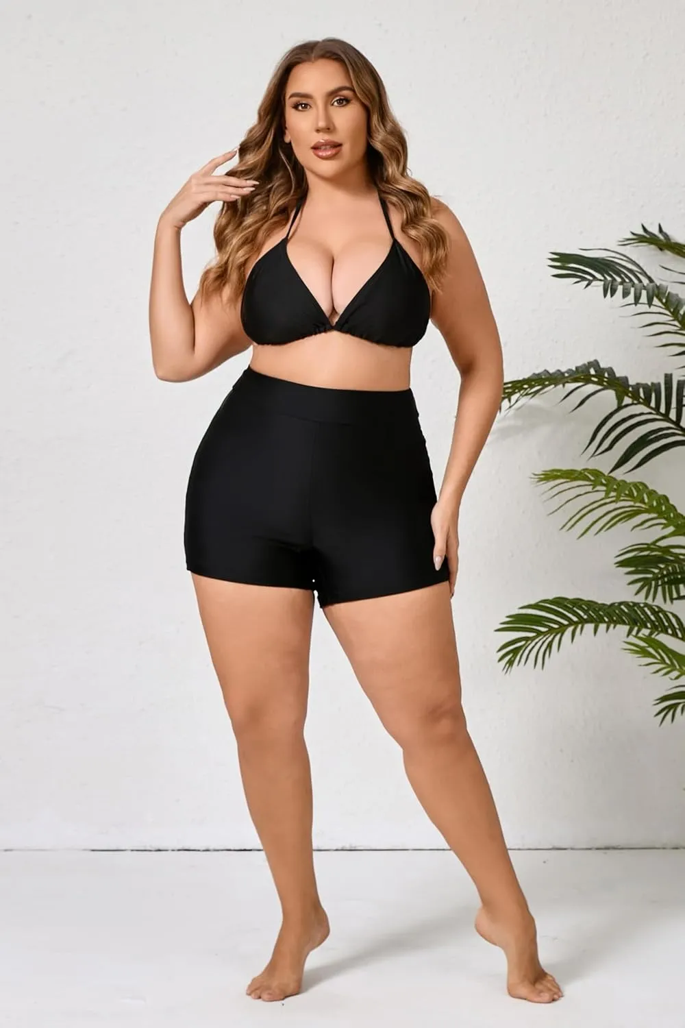 Halcurt Women's Plus Size High Waisted Board Shorts Tankini Swim Bottoms Modest Beach Swimsuit Boy Shorts