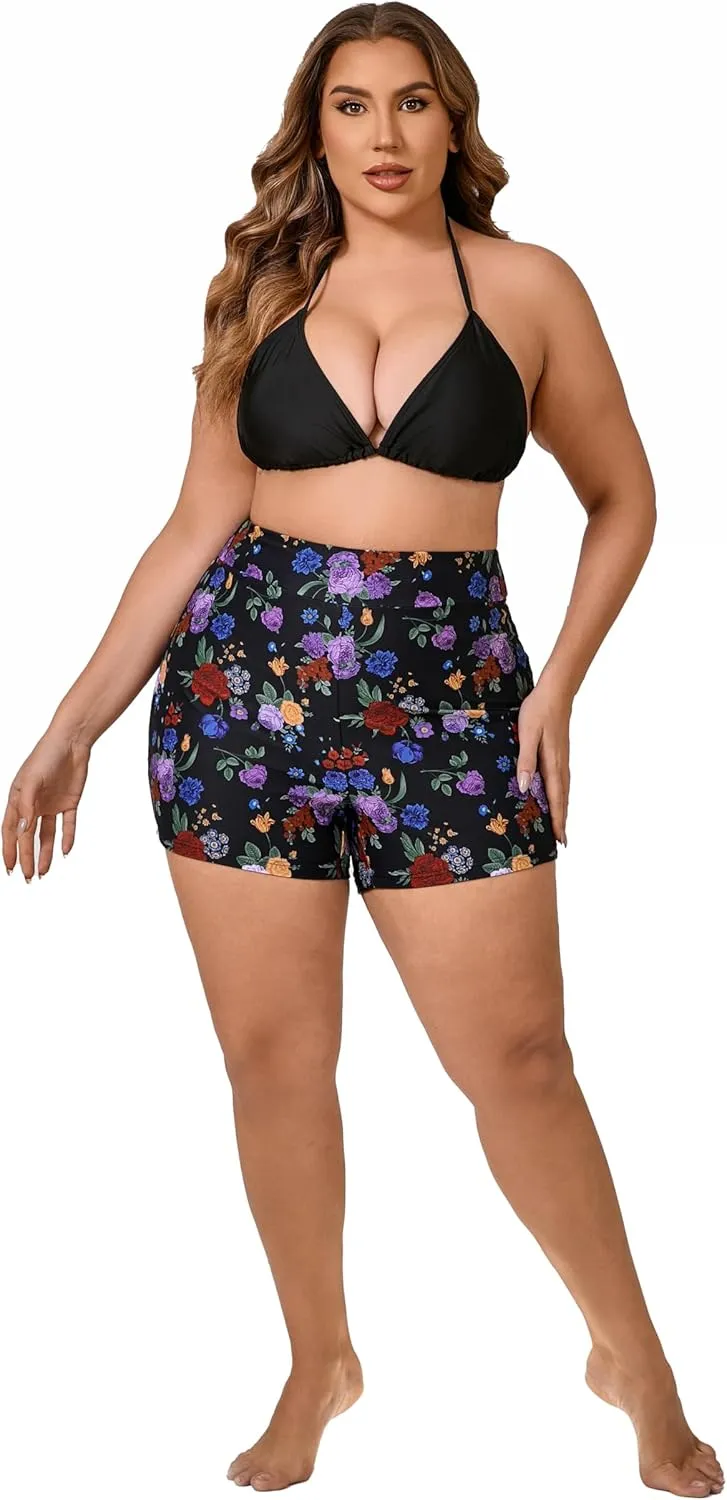 Halcurt Women's Plus Size High Waisted Board Shorts Tankini Swim Bottoms Modest Beach Swimsuit Boy Shorts
