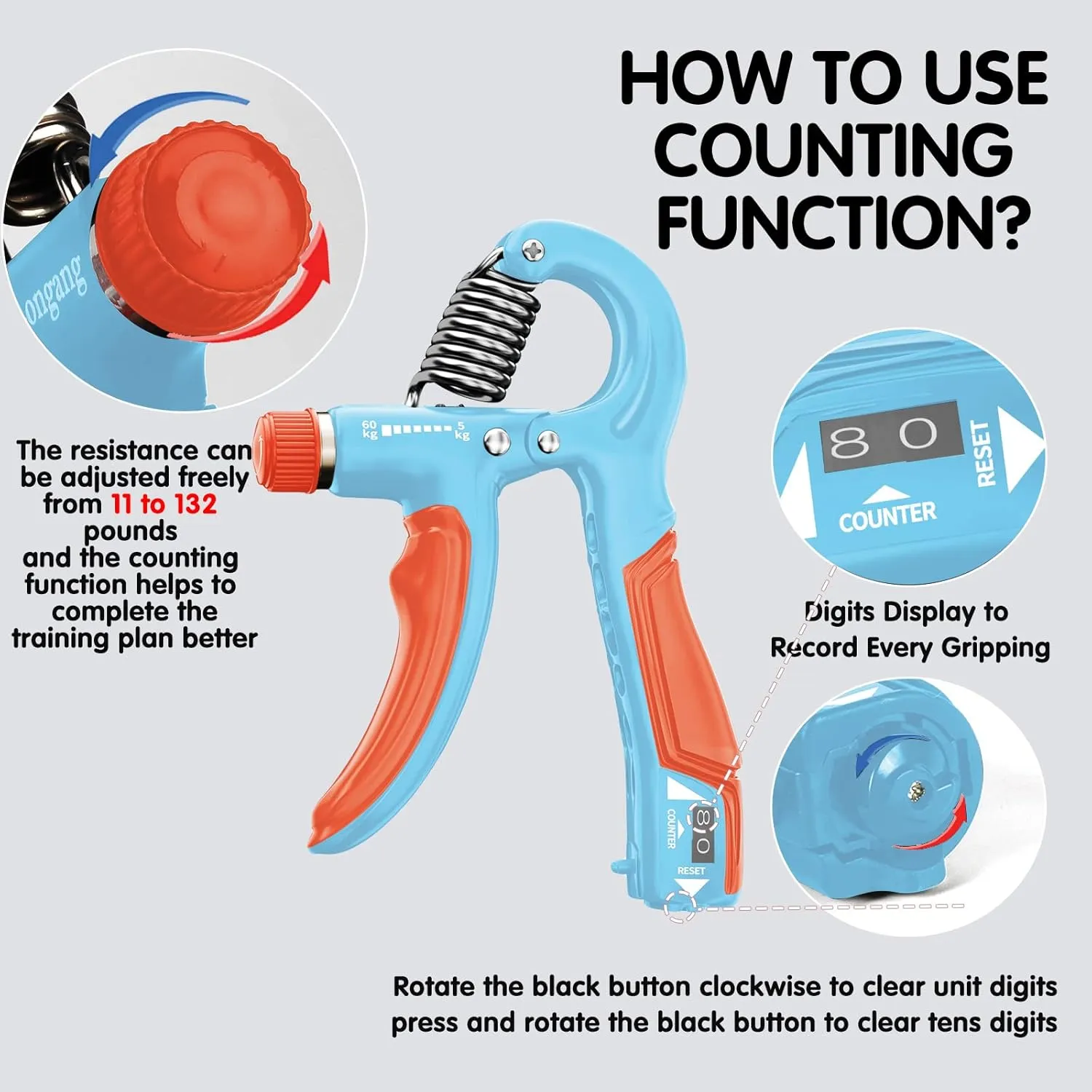 Hand Grip Strengthener with Adjustable Resistance, Wrist Strengthener, Forearm Gripper, Hand Workout Squeezer, Grip strength Trainer, Hand Grip Exerciser for Men and Women