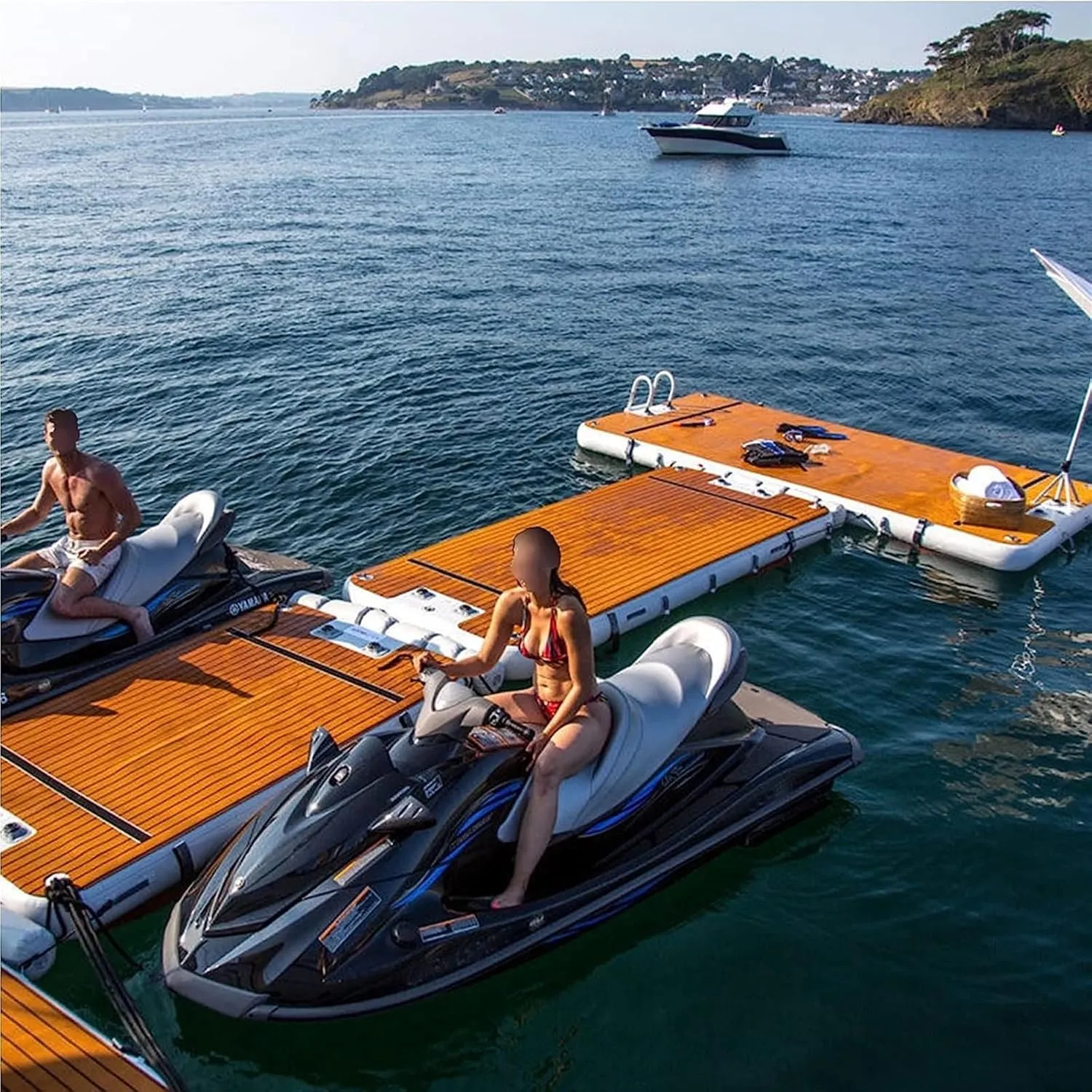 Inflatable Floating Dock, Adult Yacht Dock Inflatable Pier Floating Platform Sea Fishing Inflatable Raft Yacht Floating Island Floating Pad