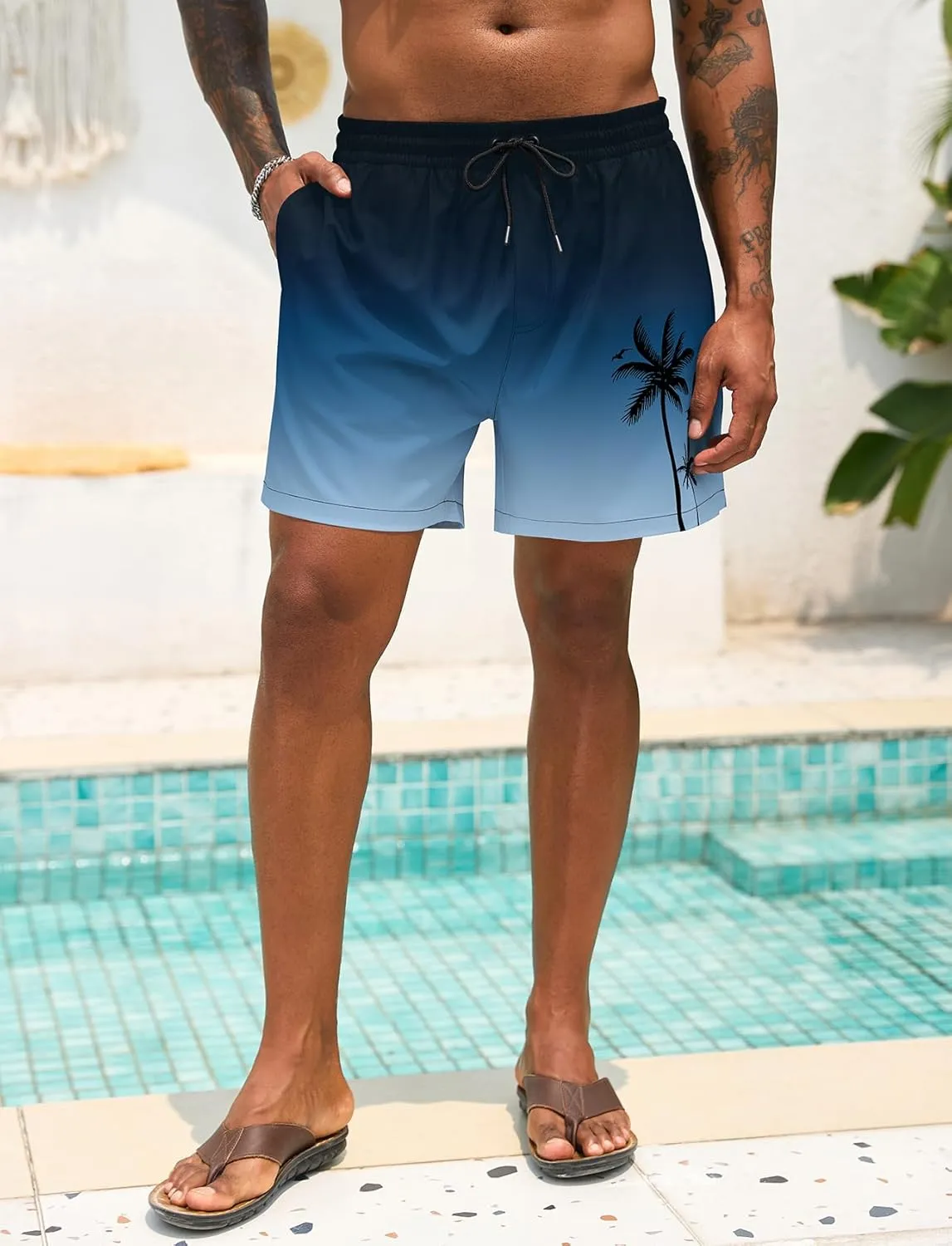 Lzzidou Men Swim Trunks with Mesh Liner 5 Inch Inseam Board Shorts Quick Dry Bathing Suit