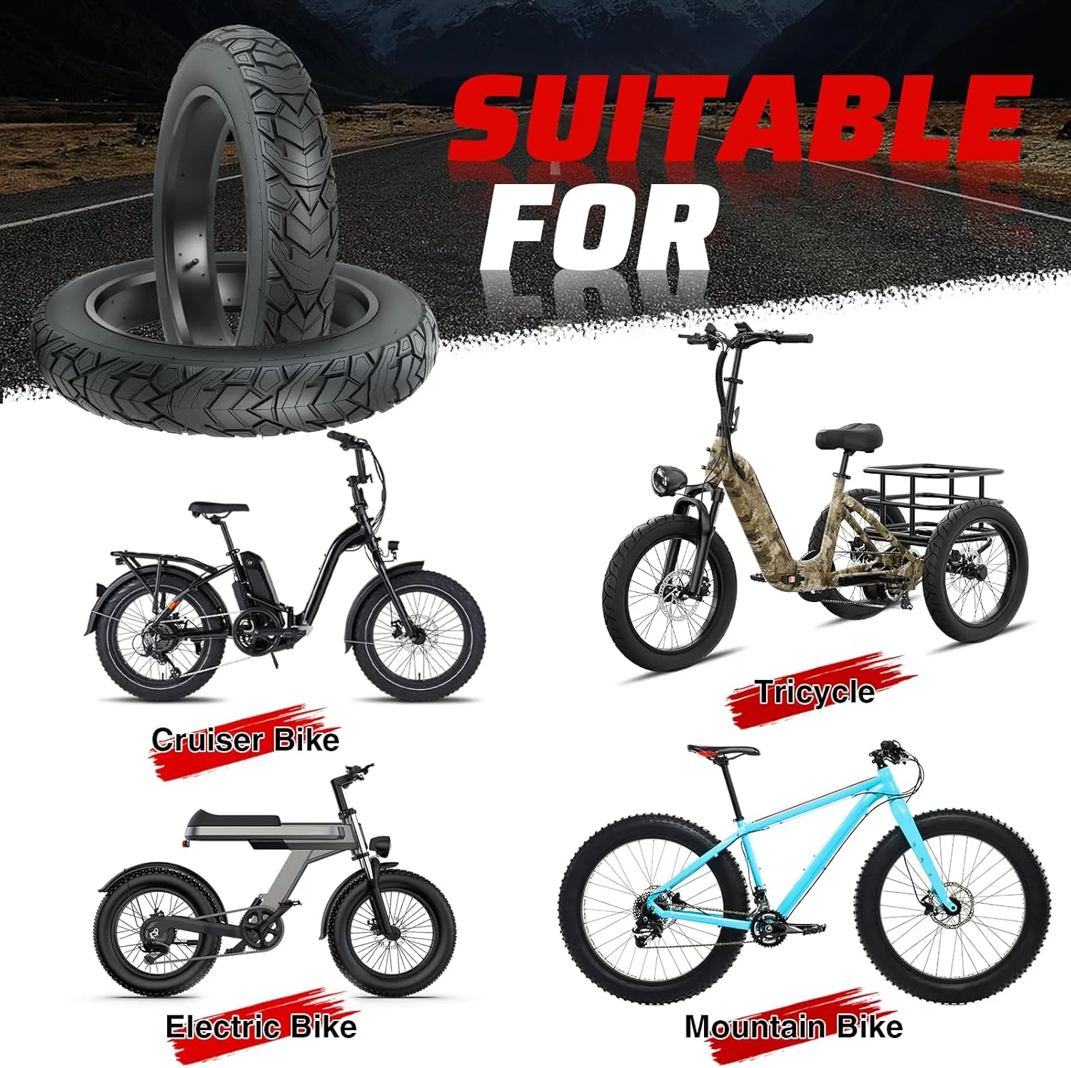 MEGHNA Fat Bike Tire 20/26 x 4.0 inch Mountain Bike Tire Fat Tire 20/26 inch Heavy Duty Deep Grooves Foldable Replacement All Terrain