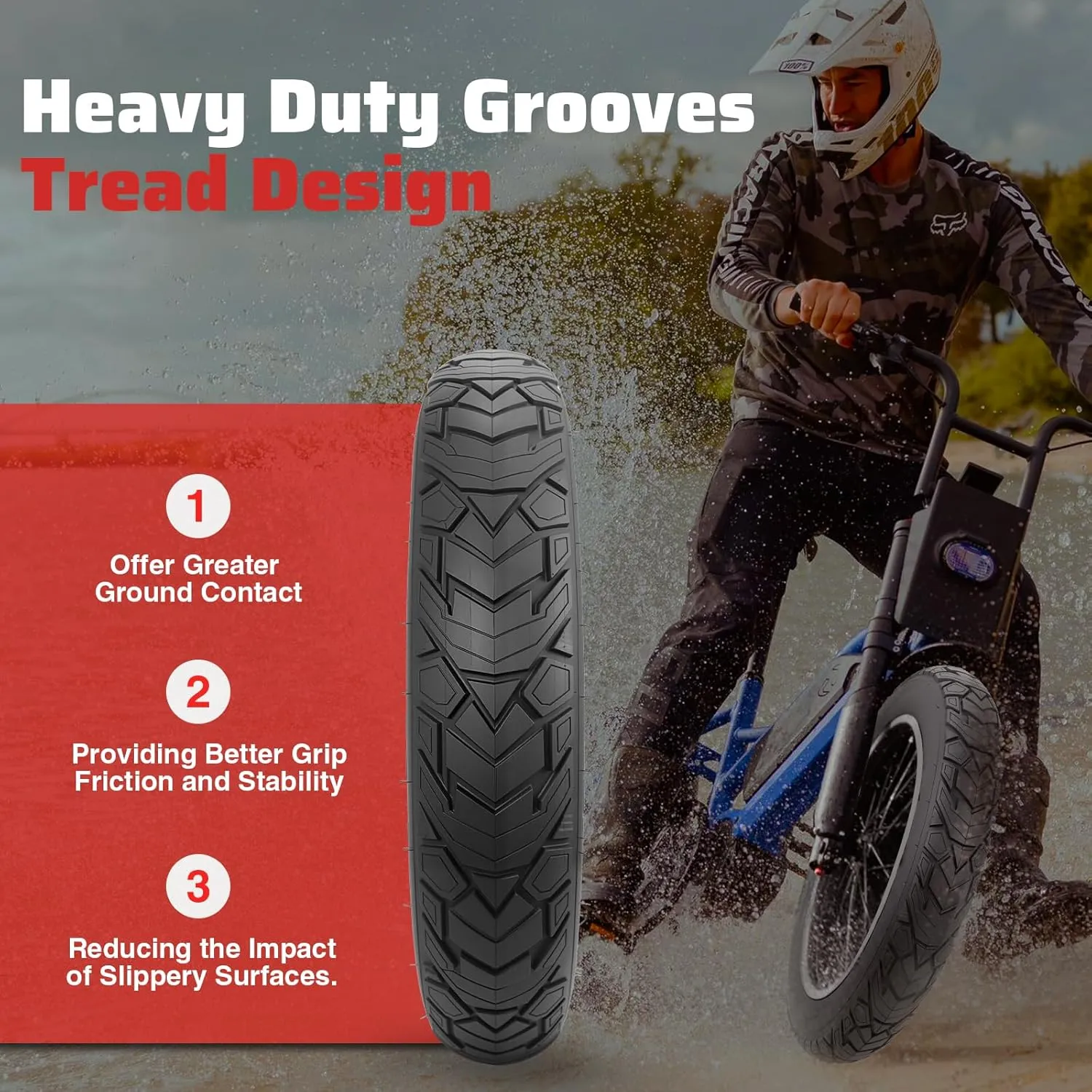 MEGHNA Fat Bike Tire 20/26 x 4.0 inch Mountain Bike Tire Fat Tire 20/26 inch Heavy Duty Deep Grooves Foldable Replacement All Terrain