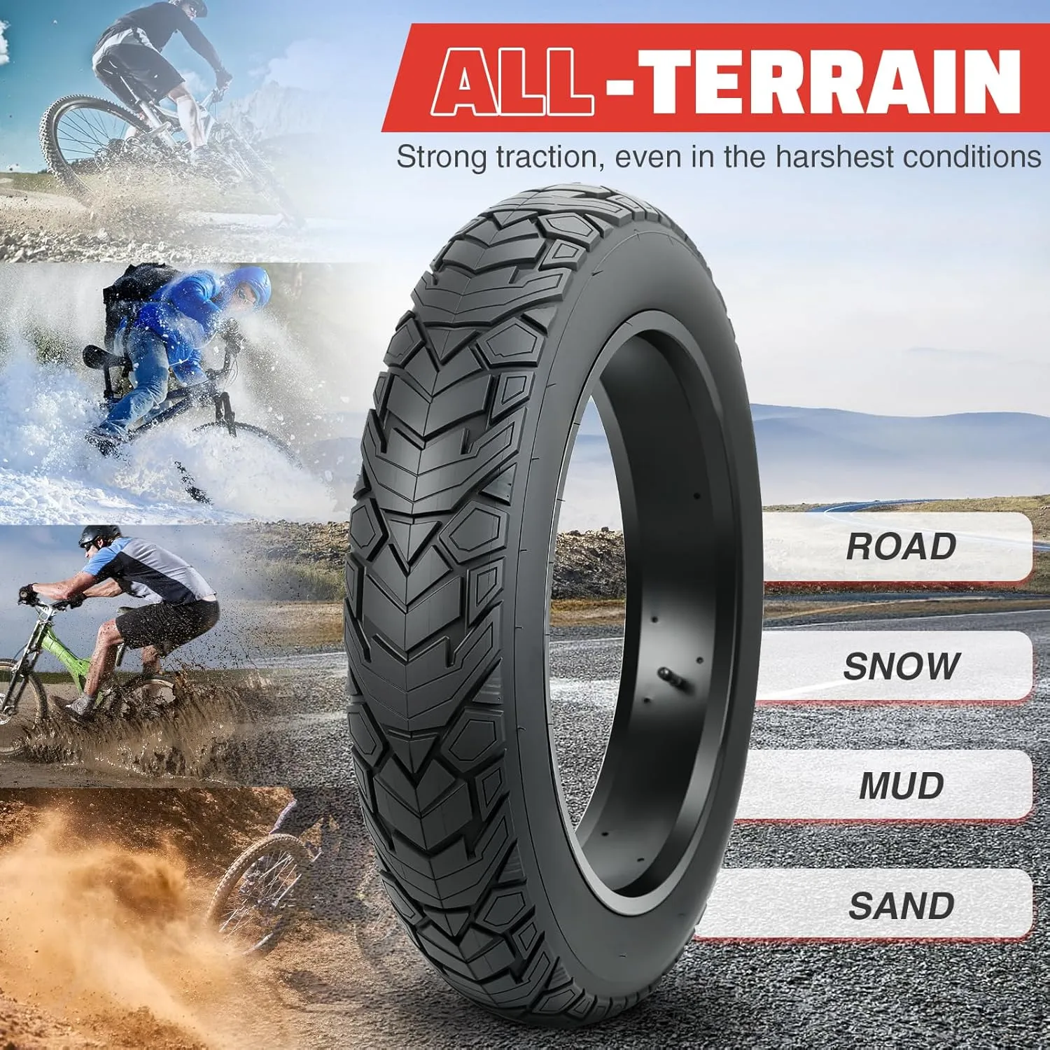 MEGHNA Fat Bike Tire 20/26 x 4.0 inch Mountain Bike Tire Fat Tire 20/26 inch Heavy Duty Deep Grooves Foldable Replacement All Terrain