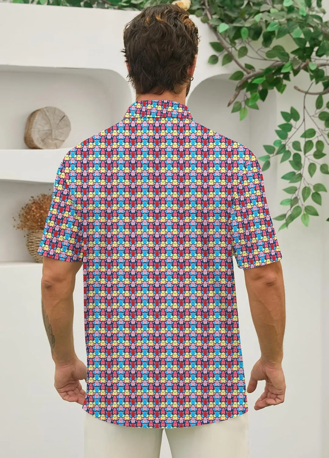 Mens Golf Polo Shirts Short Sleeve Printed Moisture Wicking Casual Shirt
