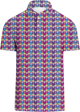 Mens Golf Polo Shirts Short Sleeve Printed Moisture Wicking Casual Shirt