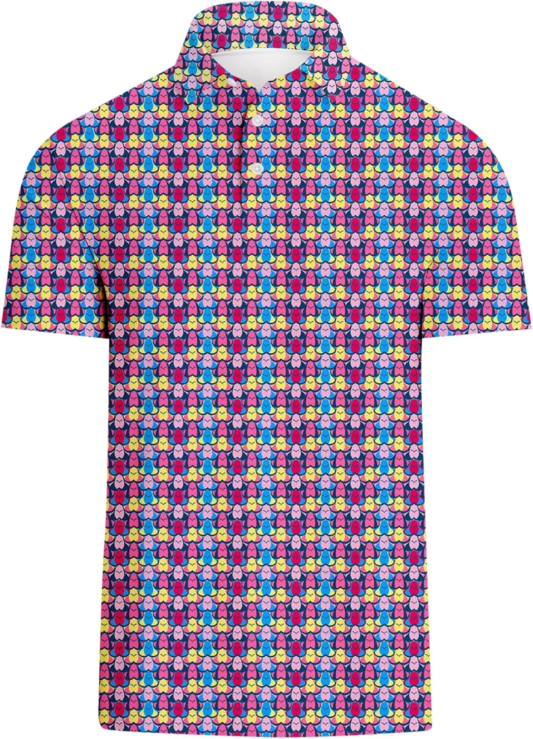 Mens Golf Polo Shirts Short Sleeve Printed Moisture Wicking Casual Shirt
