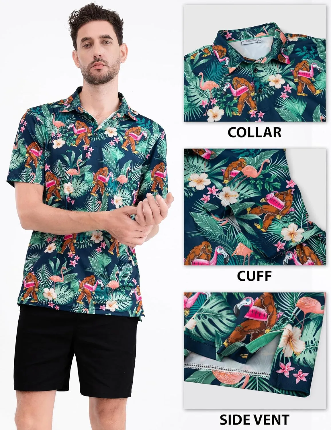 Men's Golf Shirts Short Sleeve Moisture Wicking Print Patterns Collared Performance Polo Golf Shirts for Men Dry Fit