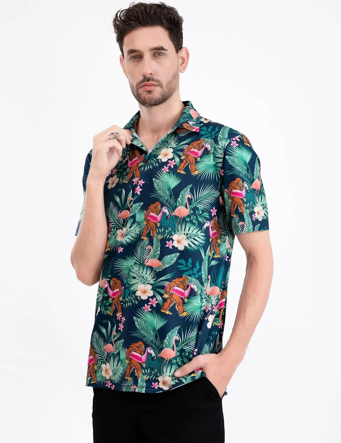 Men's Golf Shirts Short Sleeve Moisture Wicking Print Patterns Collared Performance Polo Golf Shirts for Men Dry Fit