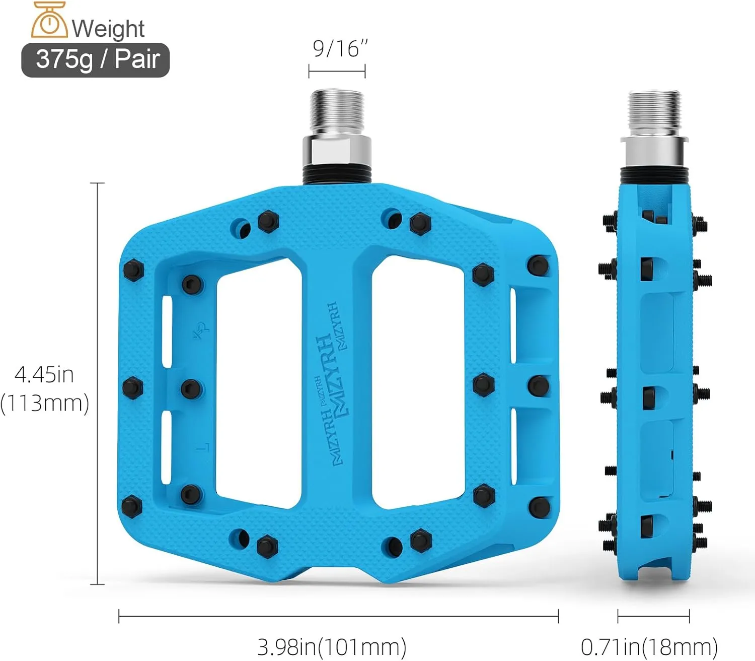 Mountain Bike Pedals 9/16" 3 Sealed Bearings Lightweight Non-Slip Nylon Fiber Bicycle Platform Pedals for Road BMX MTB