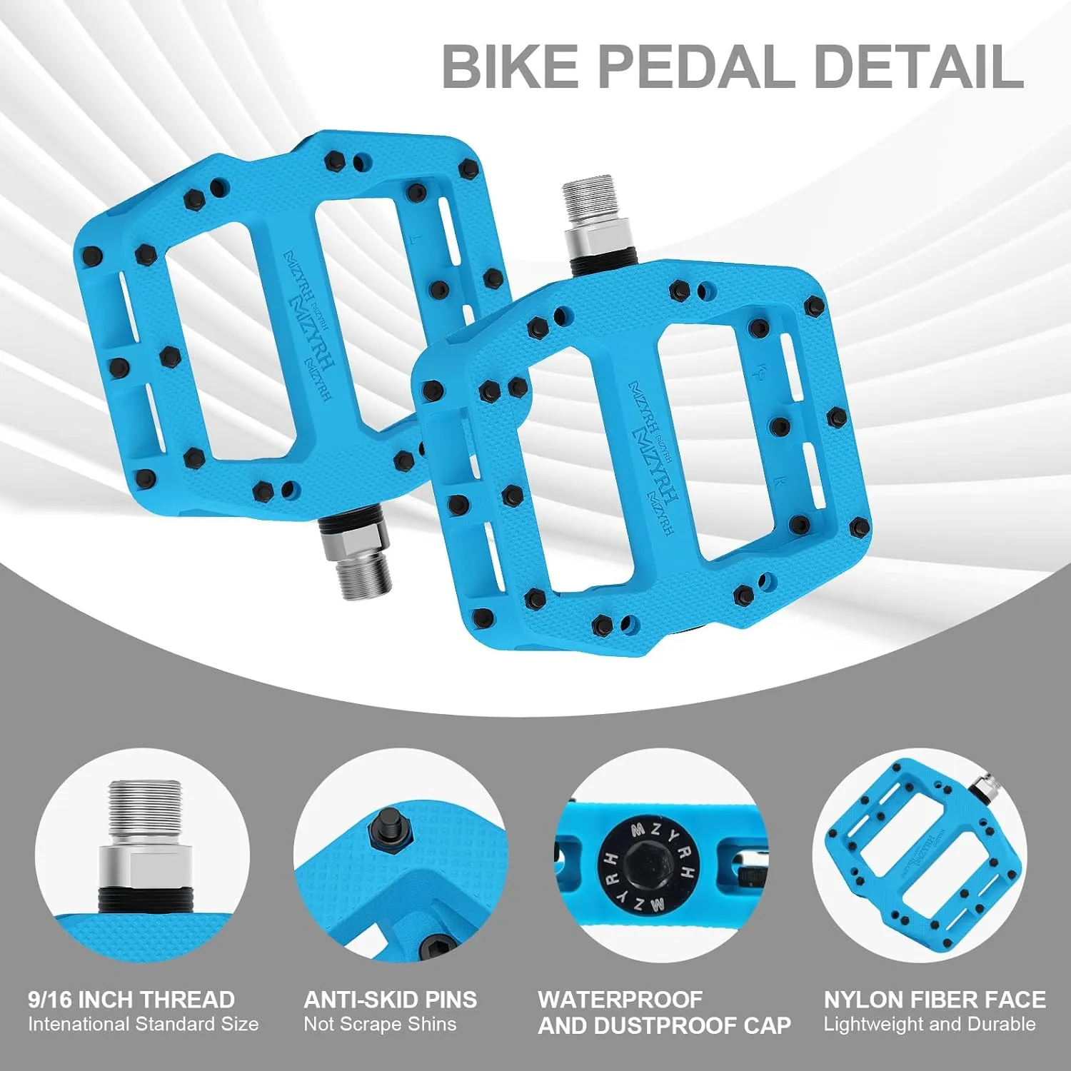 Mountain Bike Pedals 9/16" 3 Sealed Bearings Lightweight Non-Slip Nylon Fiber Bicycle Platform Pedals for Road BMX MTB