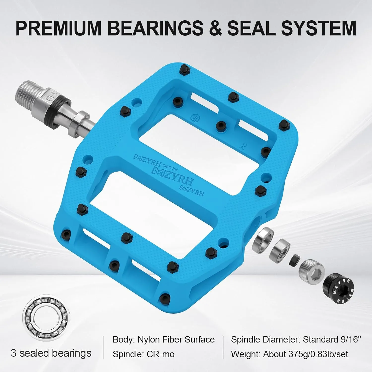 Mountain Bike Pedals 9/16" 3 Sealed Bearings Lightweight Non-Slip Nylon Fiber Bicycle Platform Pedals for Road BMX MTB