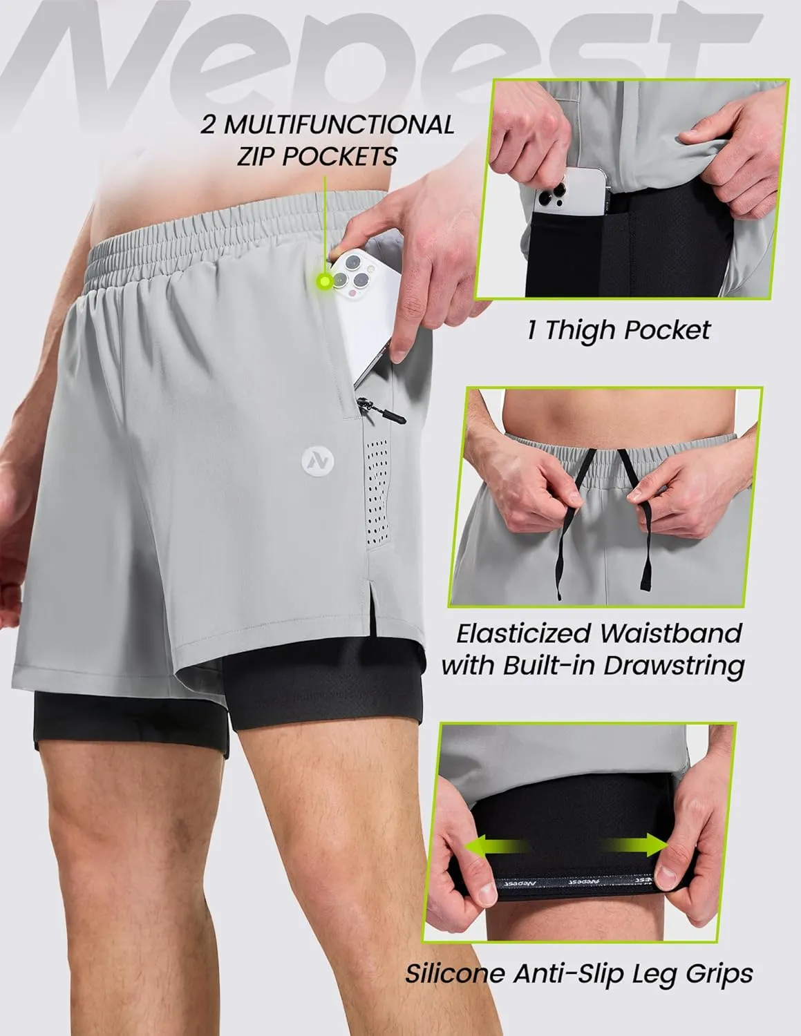 Nepest Men's Mountain Bike Shorts 4D Padded Cycling Bicycle Biker Riding Loose-fit Gel Padding MTB Shorts Zipper Pockets