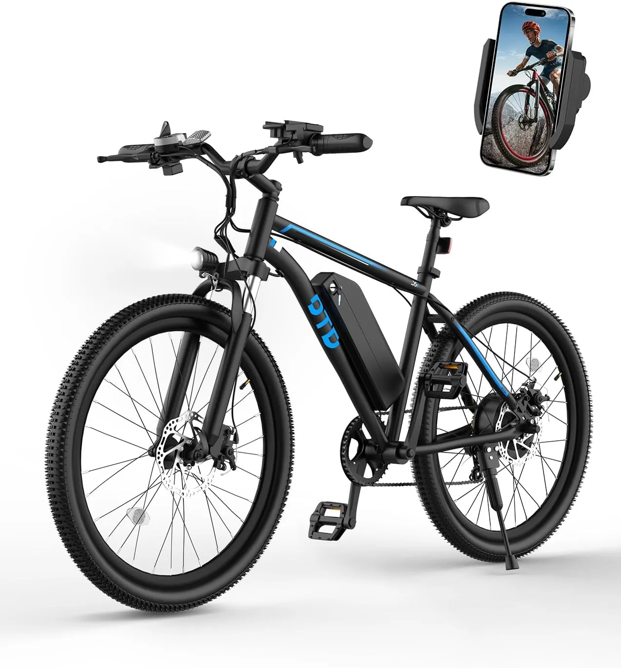 OTD Electric Bikes for Adults[with Mobile Phone Holder], 28MPH Electric Bicycles, 26" 800W Peak 45 Miles PAS Range, 48V 624Wh Removable Battery,7-SpeedUL 2849