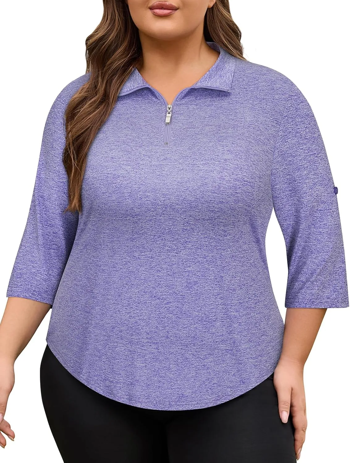 Plus Size Golf Polo Shirts for Women 3/4 Sleeve Quarter Zip Pullover Quick Dry Workout Tops XL-5XL