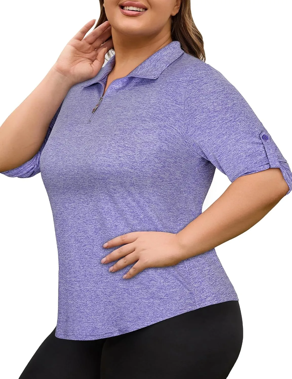 Plus Size Golf Polo Shirts for Women 3/4 Sleeve Quarter Zip Pullover Quick Dry Workout Tops XL-5XL