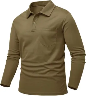 Rdruko Men's Polo with Pocket Long Sleeve Quick Dry Outdoor Golf Pullover Collared T-Shirt