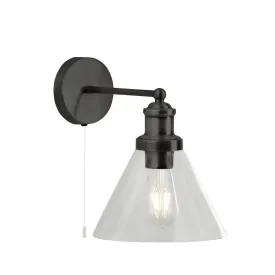 Searchlight 1277BK Pyramid Wall Light Matt Black Clear Glass Shade