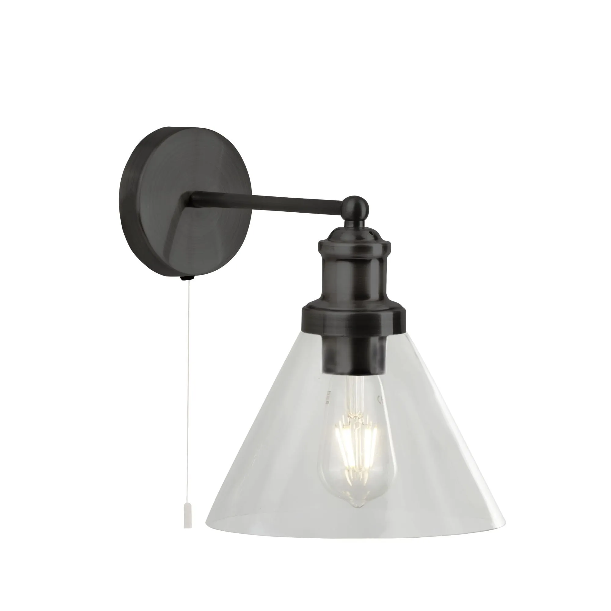 Searchlight 1277BK Pyramid Wall Light Matt Black Clear Glass Shade