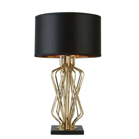 Searchlight 4110GO Ethan Table Lamp With Marble Base Gold With Black Drum Shade Gold Interior