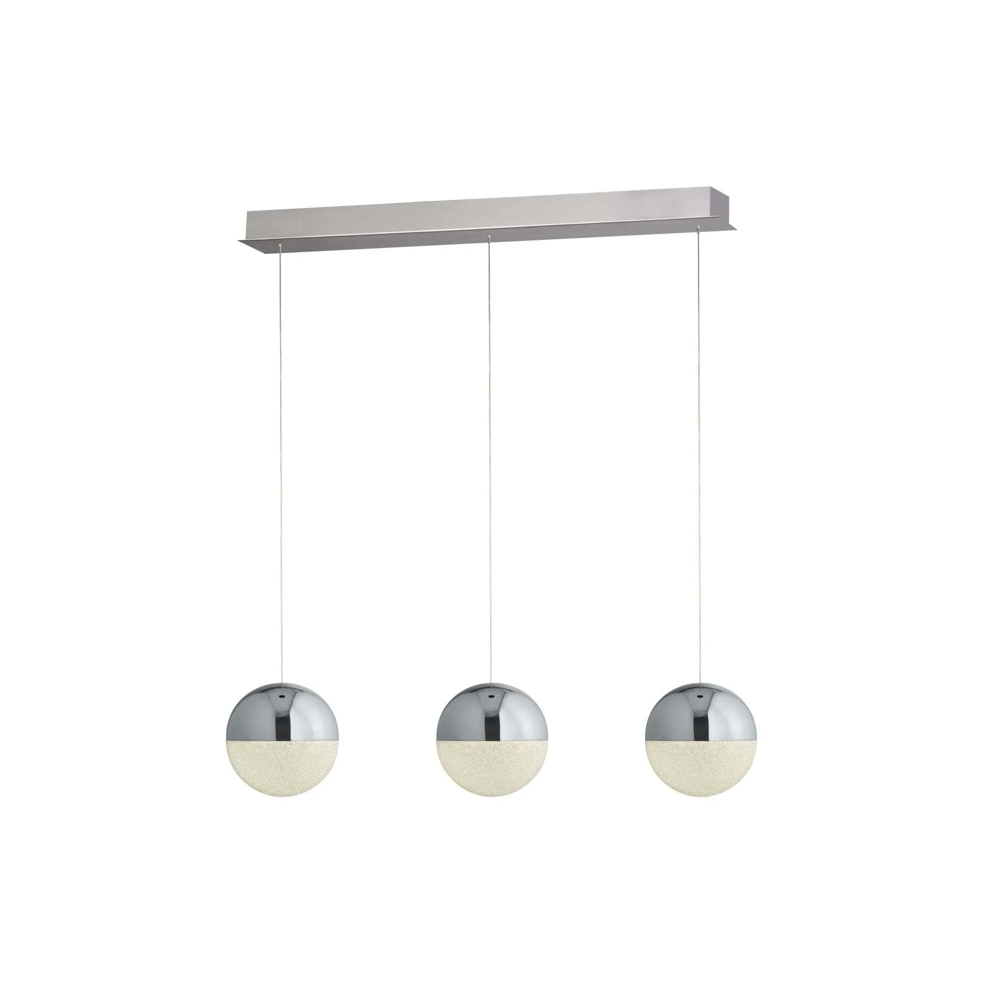 Searchlight 5843-3CC Marbles 3 Light LED Globe Bar Pendant Crushed Ice Effect Shade Chrome