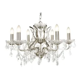 Searchlight 8736-6SS Paris 6 Light Chandelier Clear Crystal Drops & Trim Satin Silver